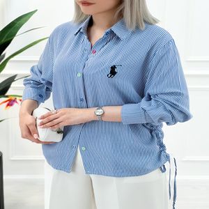 شومیز بغل گتر راه راه زنانه - آبی