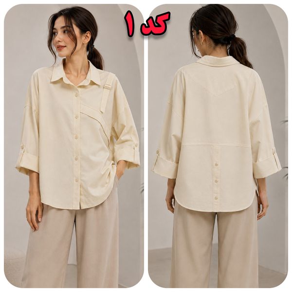 مانتو شومیز کتان سرشانه سگک دار