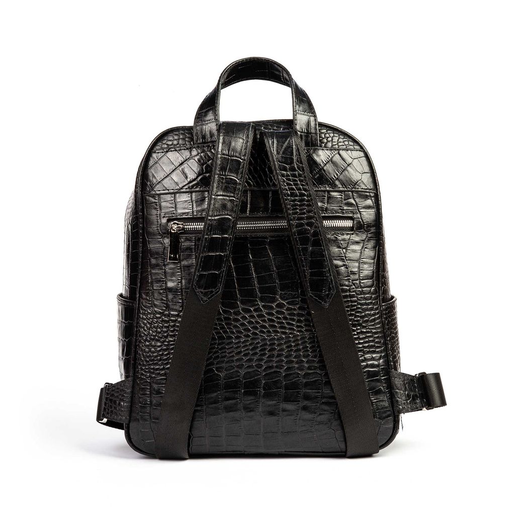 خرید اینترنتی قیمت کوله پشتی چرم طبیعی مدل آناویز (کروکو -مشکی)