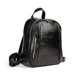 خرید اینترنتی قیمت کوله پشتی چرم طبیعی مدل آناویز (کروکو -مشکی)