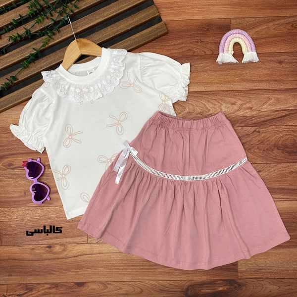 تیشرت دامن دخترانه مدل ریبان