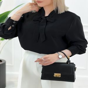 شومیز مجلسی کراواتی مشکی یقه گره ای