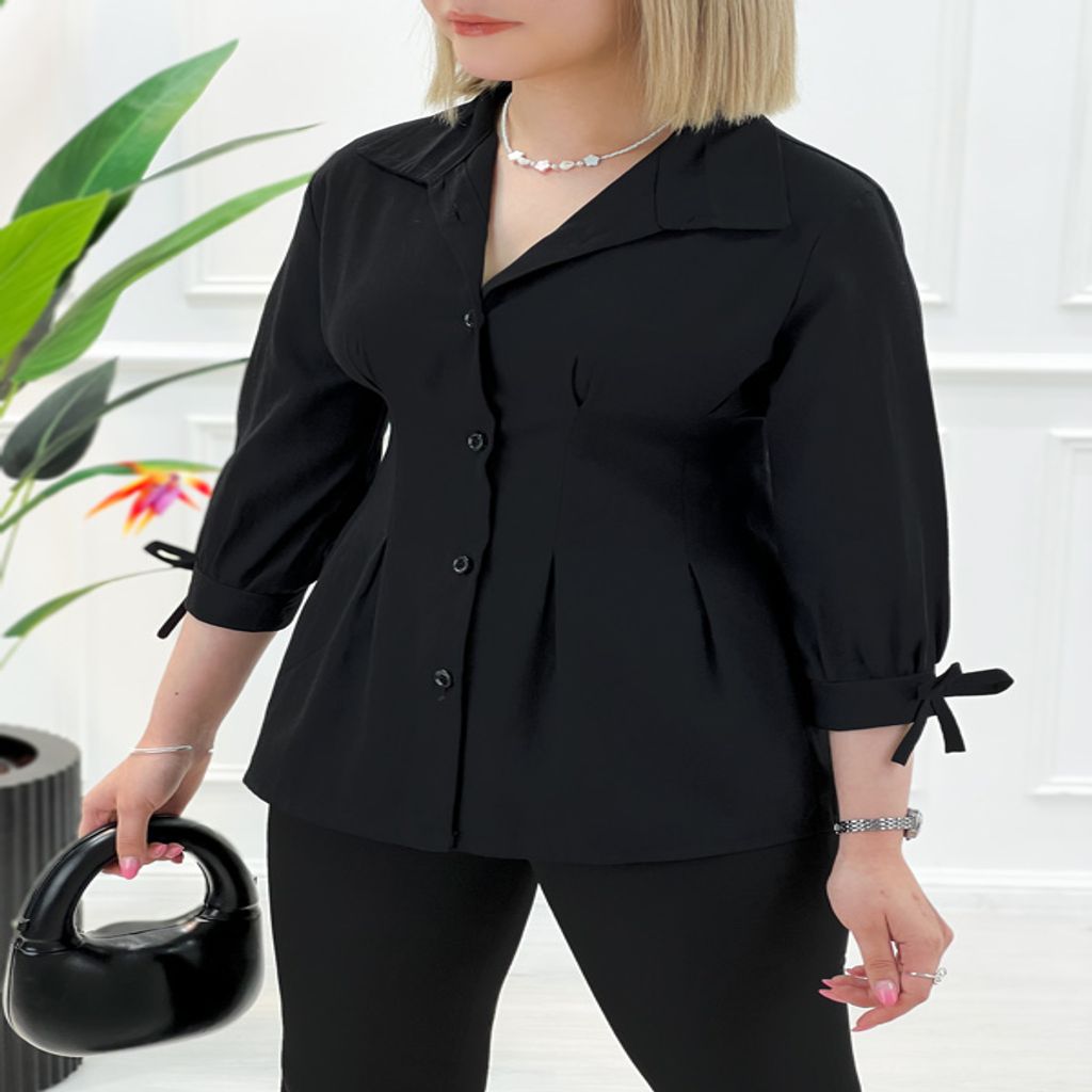 خرید اینترنتی قیمت شومیز کمر باریک دلوان زنانه - مشکی