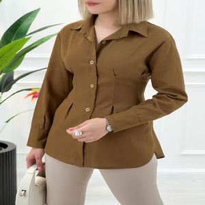 خرید اینترنتی قیمت شومیز لینن پشت بندی زنانه - کاراملی