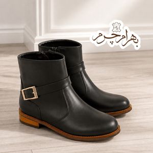 نیم بوت زنانه چرم طبیعی مدل کاترین کلاسیک مشکی