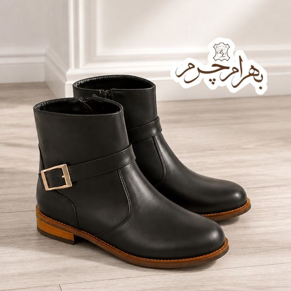 نیم بوت زنانه چرم طبیعی مدل کاترین کلاسیک مشکی