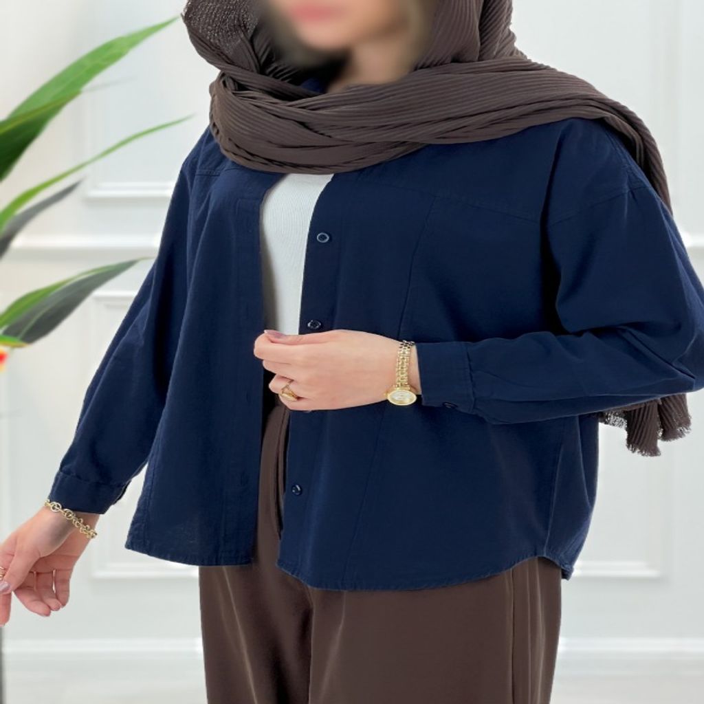 خرید اینترنتی قیمت شومیز زنانه تابستانه لینا - سرمه‌ای