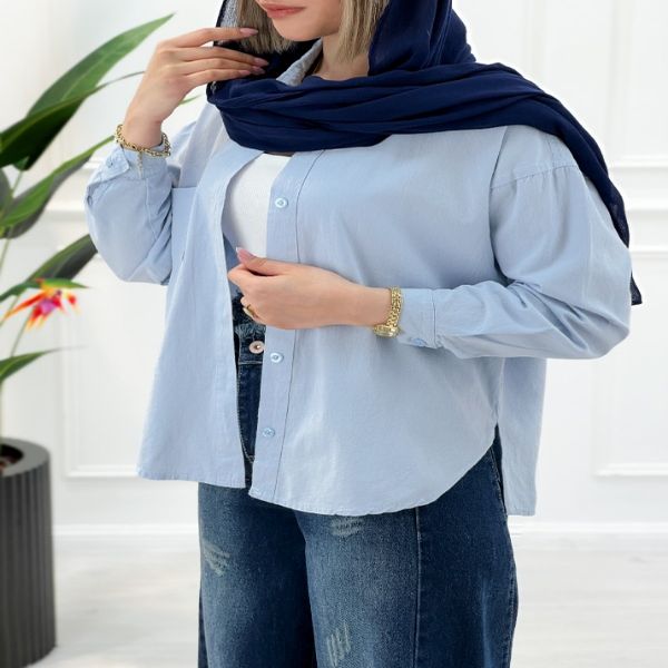 شومیز کژوال زنانه لینن پارمیس - آبی