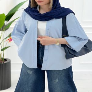 خرید اینترنتی قیمت شومیز مانتویی آستین پاکتی زنانه - آبی
