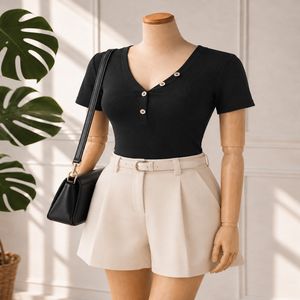 تیشرت یقه هفت زنانه سما - مشکی