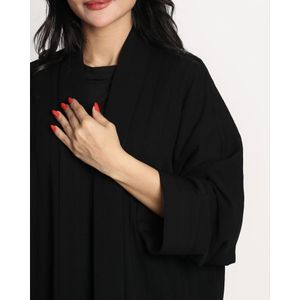 قیمت ارزان مانتو بلند یقه شالی تک رنگ مشکی