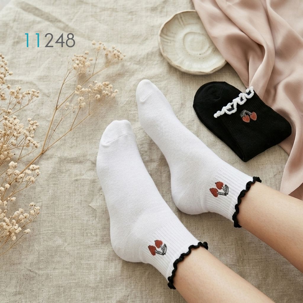 خرید اینترنتی قیمت پک 2 جفتی جوراب مچی زنانه طرح گیلاسی فانتزی