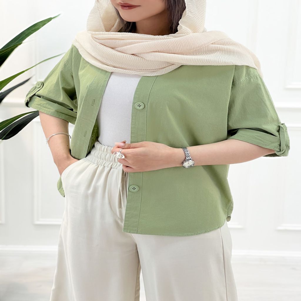 خرید اینترنتی قیمت شومیز کوتاه زنانه مرجان - سبز2