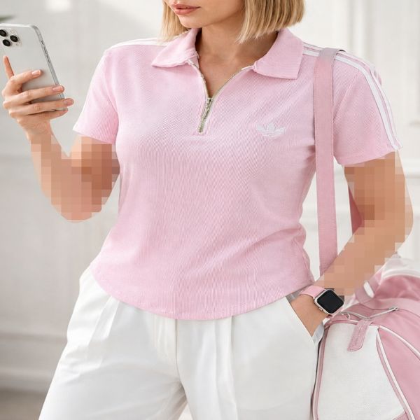 تیشرت نیم زیپ هلالی - صورتی