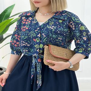 خرید اینترنتی قیمت شومیز گره ای طرحدار آبرنگی زنانه - طرح5