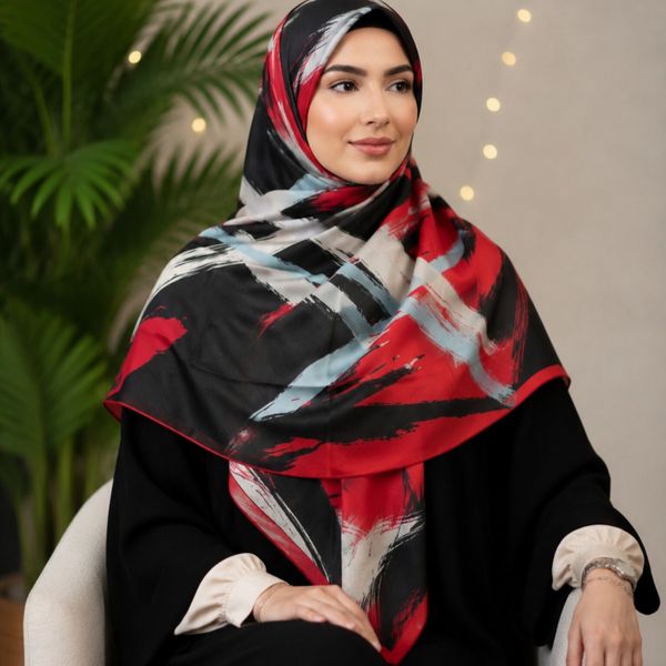 روسری نخی طرحدار قرمز