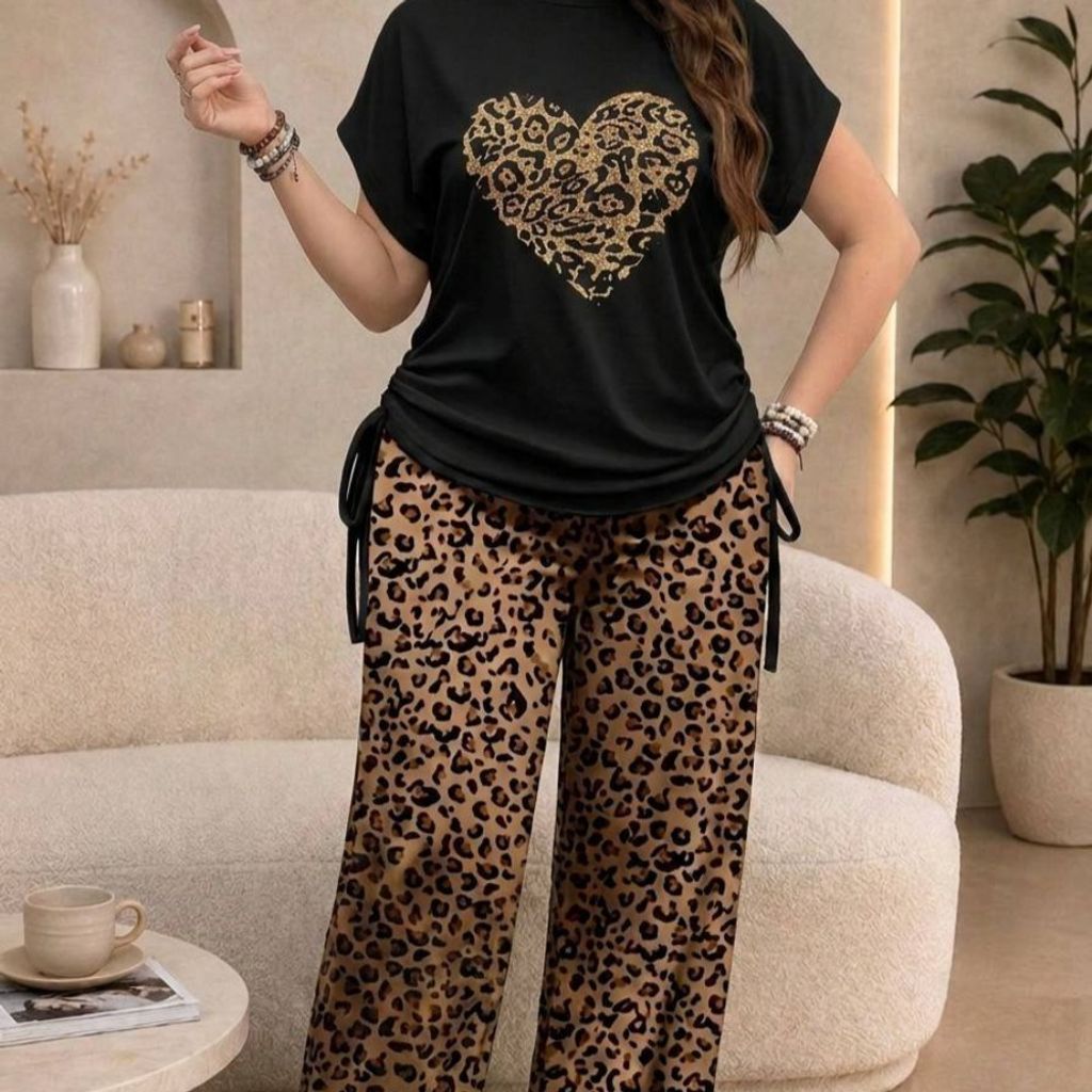 قیمت ارزان ست تیشرت و شلوار زنانه پلنگی قلب