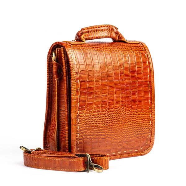 کیف دستی و دوشی چرم طبیعی مدل (کروکو - عسلی)