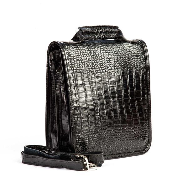 کیف دستی و دوشی چرم طبیعی مدل (کروکو - مشکی)