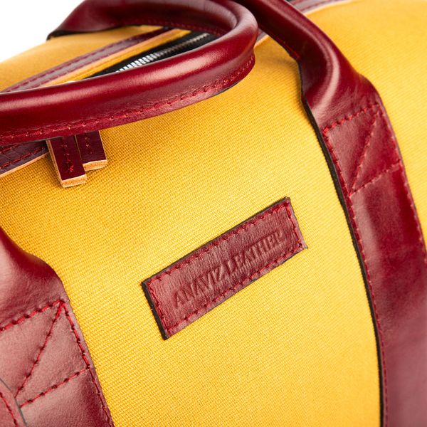 ساک مسافرتی و ورزشی برزنت و چرم طبیعی مدل (خردلی-زرشکی)