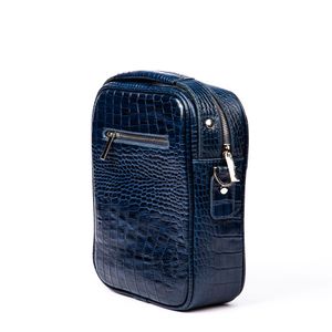 خرید اینترنتی قیمت کیف دوشی چرم طبیعی مدل (کروکو - سرمه ای)