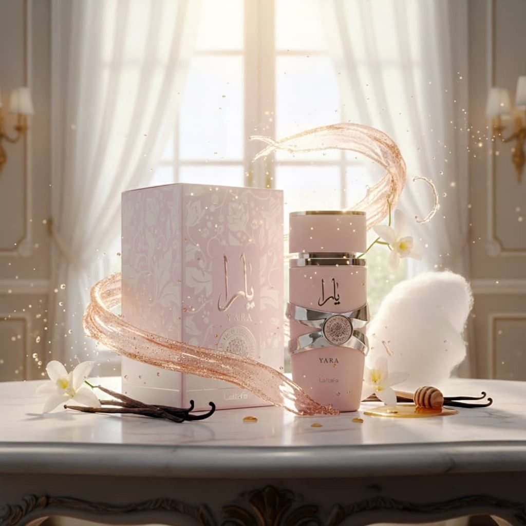 خرید اینترنتی عطر ادکلن زنانه یارا صورتی لطافه Lattafa Yara اصل با هولوگرام 3 بعدی