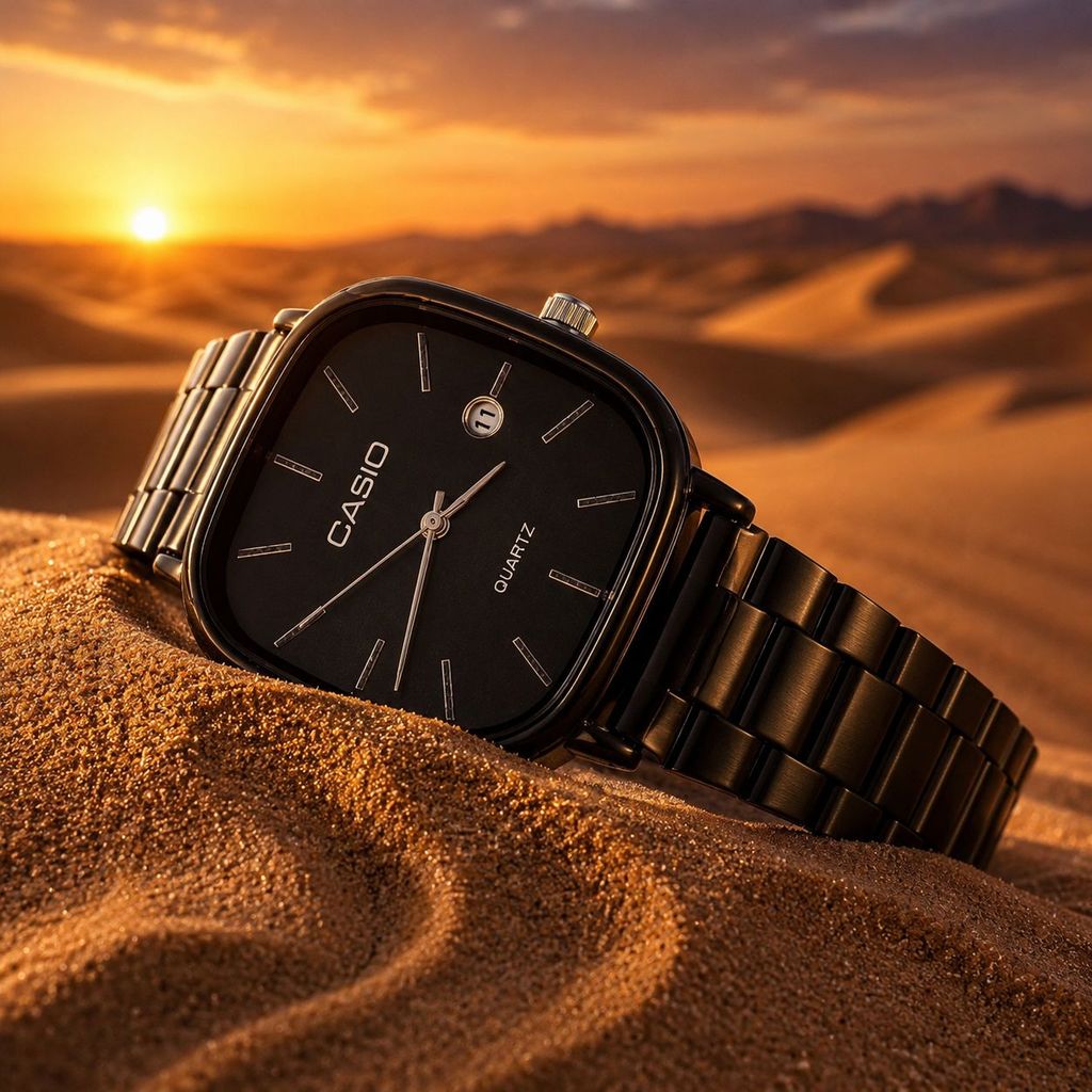 خرید اینترنتی قیمت ساعت مردانه عقربهای صفحه مربع کاسیومشکی