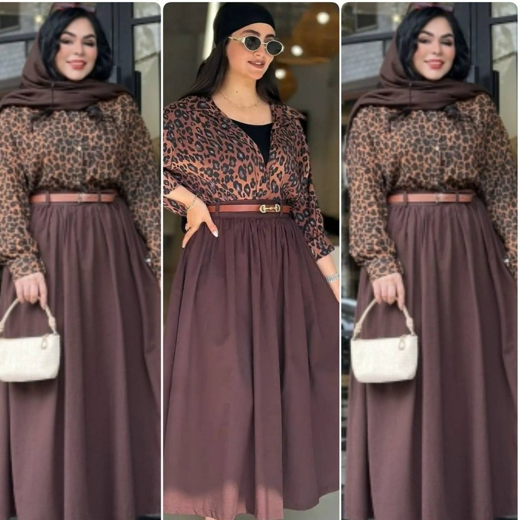 خرید اینترنتی ست سه تیکه شومیز و دامن و کمربند زنانه پلنگی