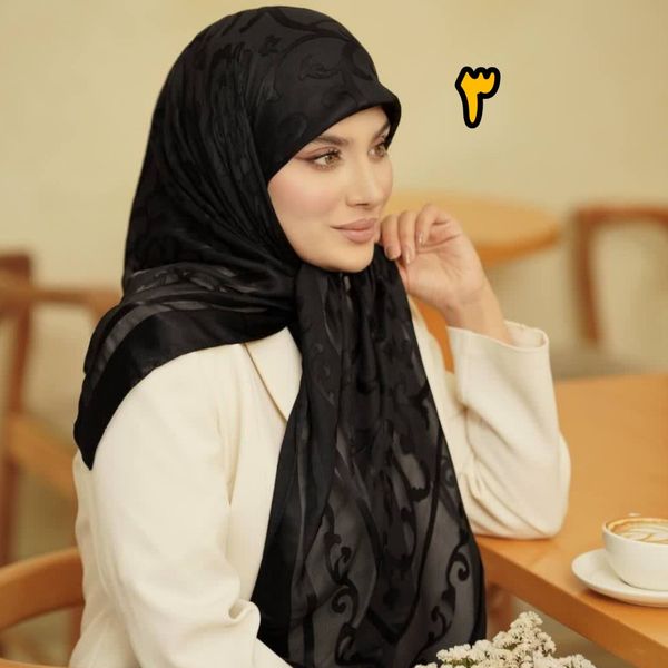 روسری مشکی مجلسی ابریشم دووره وارداتی