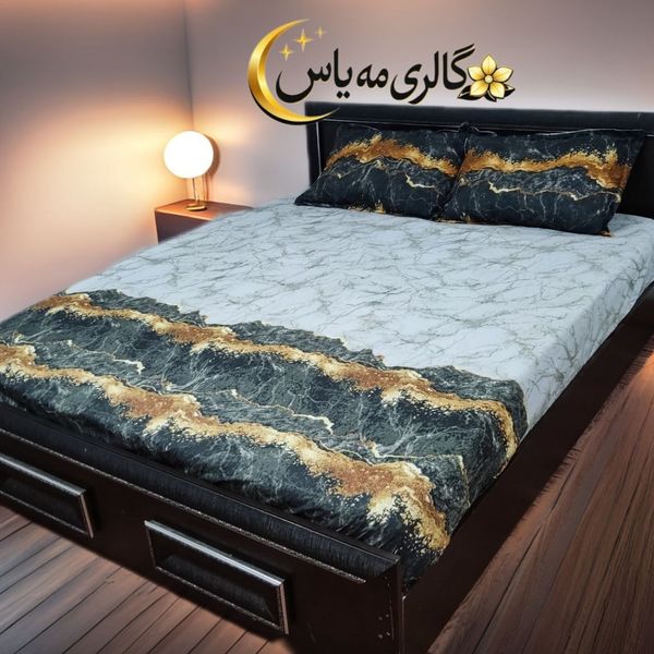 روتختی نیم ست,ملحفه کشدار 3تیکه طرح سنگ مرمر