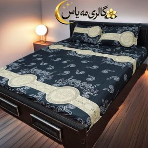 روتختی نیم ست,ملحفه کشدار 3تیکه طرح ورساچه مشکی