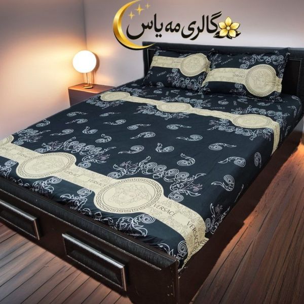 روتختی نیم ست,ملحفه کشدار 3تیکه طرح ورساچه مشکی
