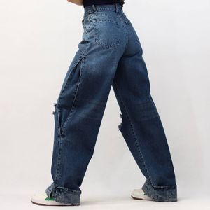 خرید اینترنتی قیمت شلوار جین ساید کیک زاپ دار رنگ آبی