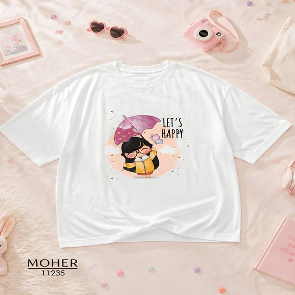 تیشرت باکسی سایز بزرگ طرح دختر Let’s Happy