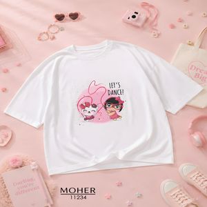 خرید اینترنتی قیمت تیشرت باکسی سایز بزرگ طرح دختر Let’s Dance