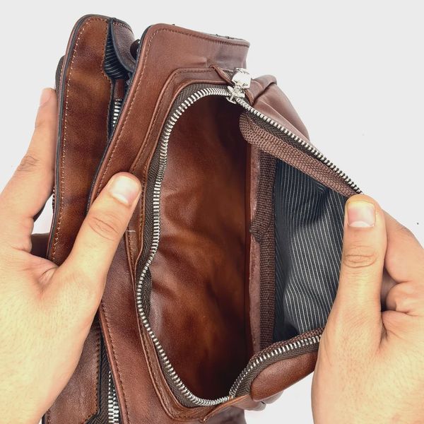کیف دوشی زنانه چرم طبیعی مدل دو جیب کد 3077