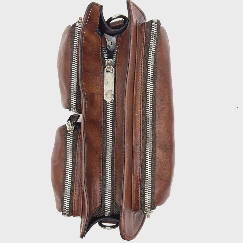 فروش اینترنتی کیف دوشی زنانه چرم طبیعی مدل دو جیب کد 3077