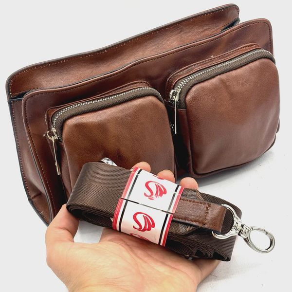 کیف دوشی زنانه چرم طبیعی مدل دو جیب کد 3077