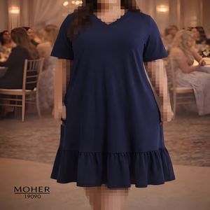 خرید اینترنتی قیمت لباس مجلسی زنانه سایز بزرگ پایین چین دار سرمه ای