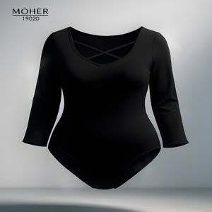 خرید اینترنتی قیمت بادی زنانه سایز بزرگ مشکی با یقه ضربدری
