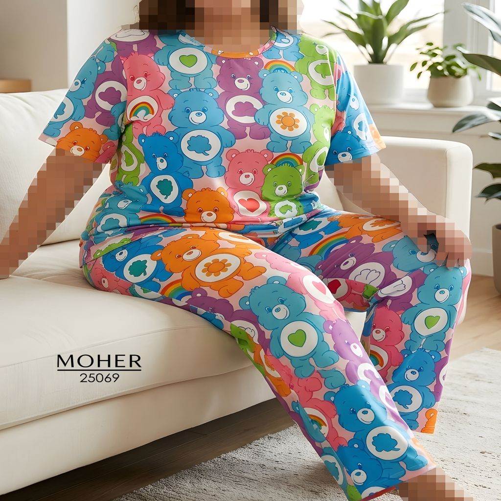 خرید اینترنتی قیمت ست تیشرت و شلوار زنانه سایز بزرگ با طرح خرسی کارتونی