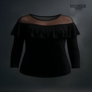 خرید اینترنتی قیمت بلوز زنانه سایز بزرگ مشکی یقه باز با تور و والان