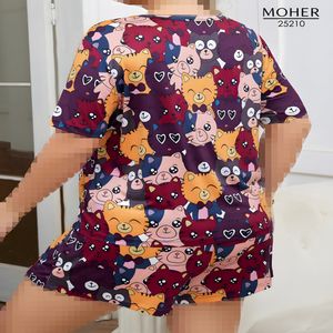خرید اینترنتی قیمت ست تیشرت و شورت زنانه سایز بزرگ با طرح گربه‌های فانتزی