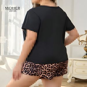 خرید اینترنتی قیمت ست تیشرت و شورت زنانه سایز بزرگ با طرح پلنگی