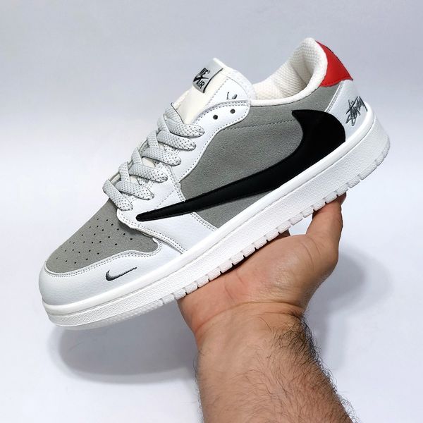 کتانی ترند نایک جردن تراویس استاسی سفید طوسی Jordan Travis Stussy