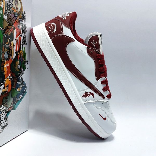 کتانی ترند نایک جردن تراویس استاسی سفید زرشکی Nike Jordan Travis Stussy