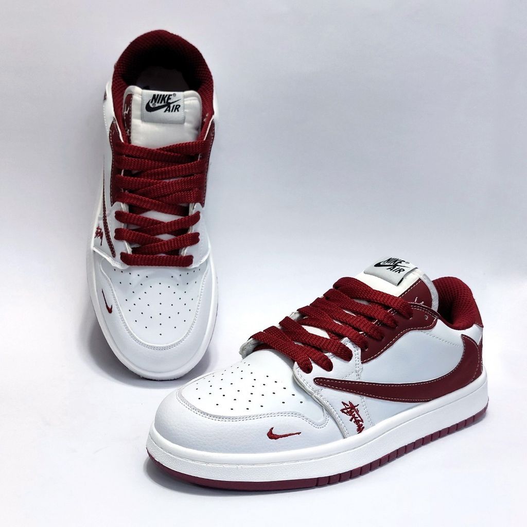 خرید اینترنتی کتانی ترند نایک جردن تراویس استاسی سفید زرشکی Nike Jordan Travis Stussy