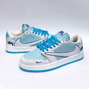 کتانی ترند نایک جردن تراویس استاسی سفید آبی Nike Jordan Travis Stussy