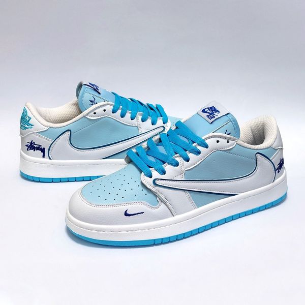 کتانی ترند نایک جردن تراویس استاسی سفید آبی Nike Jordan Travis Stussy
