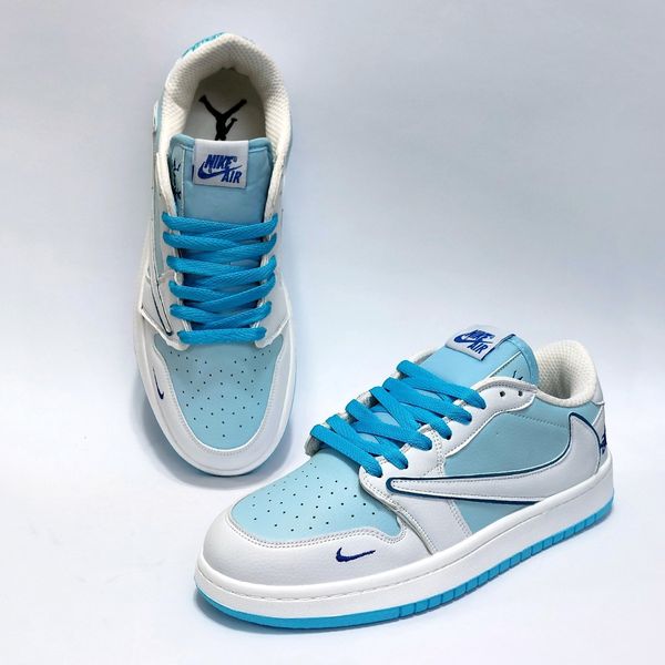کتانی ترند نایک جردن تراویس استاسی سفید آبی Nike Jordan Travis Stussy
